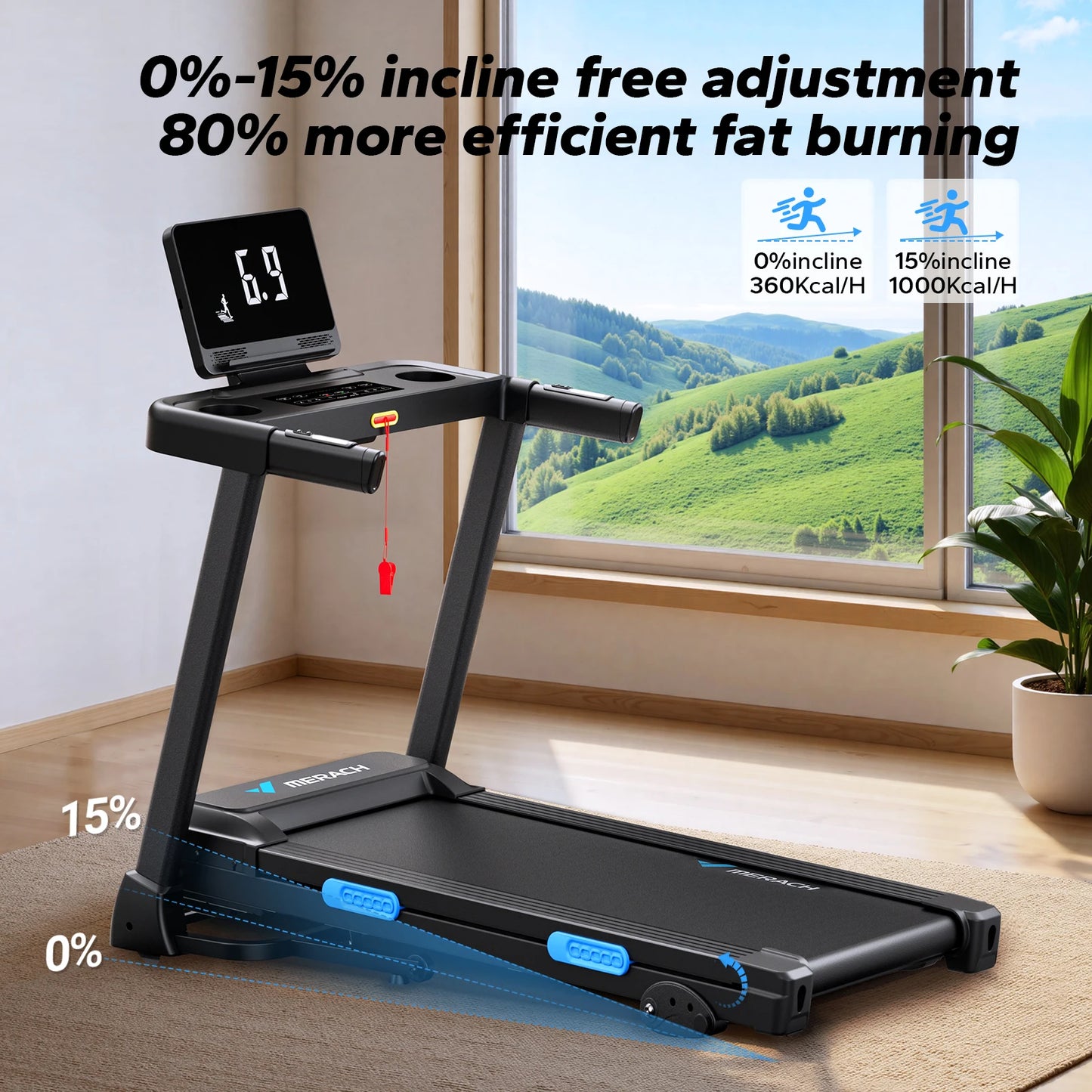 MERACH Foldable Treadmill T12 Incline Quiet Heart Rate Monitoring