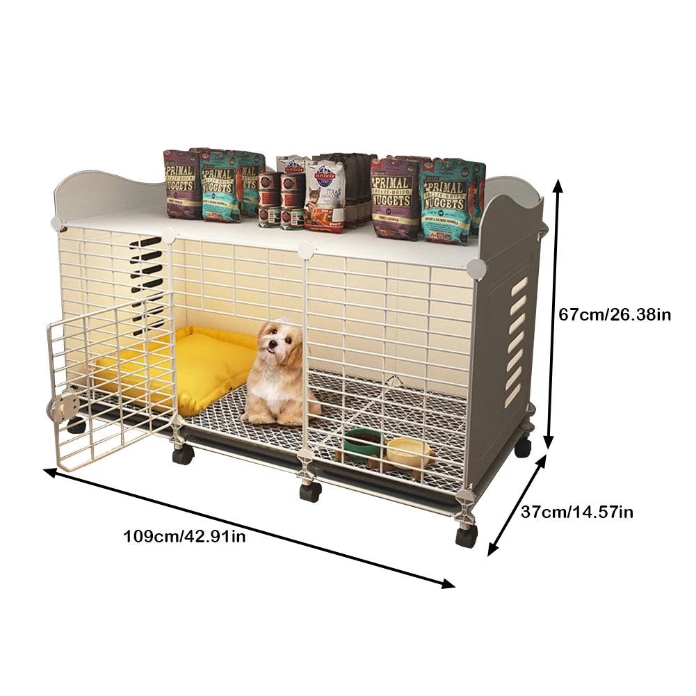 NONE Dog Kennel End Table With Wheels Tray Wired Cage