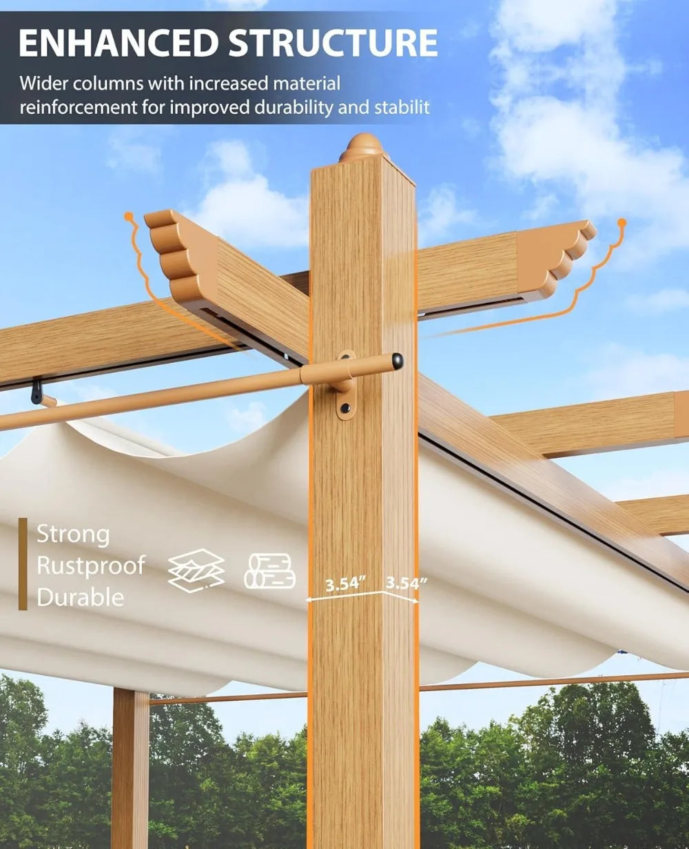 Outdoor Aluminum Pergola With Retractable Sun Shade Canopy UV Protection