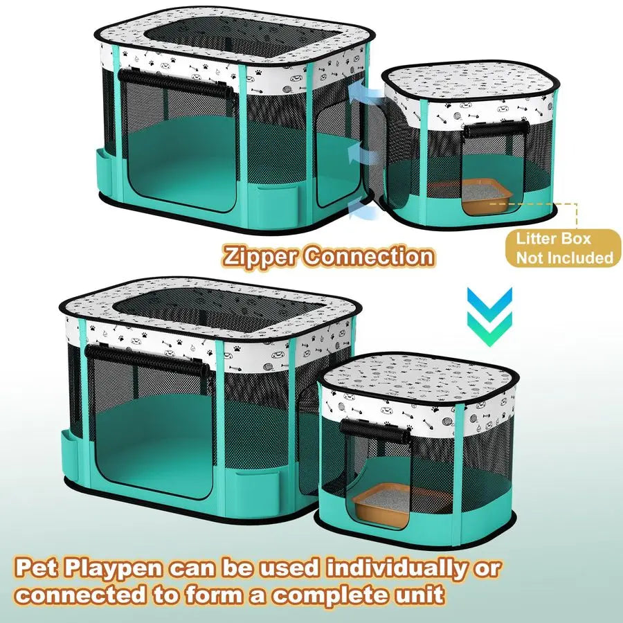XMSJ Portable Cat Playpen 8 Rod Reinforced Indoor Outdoor Enclosure