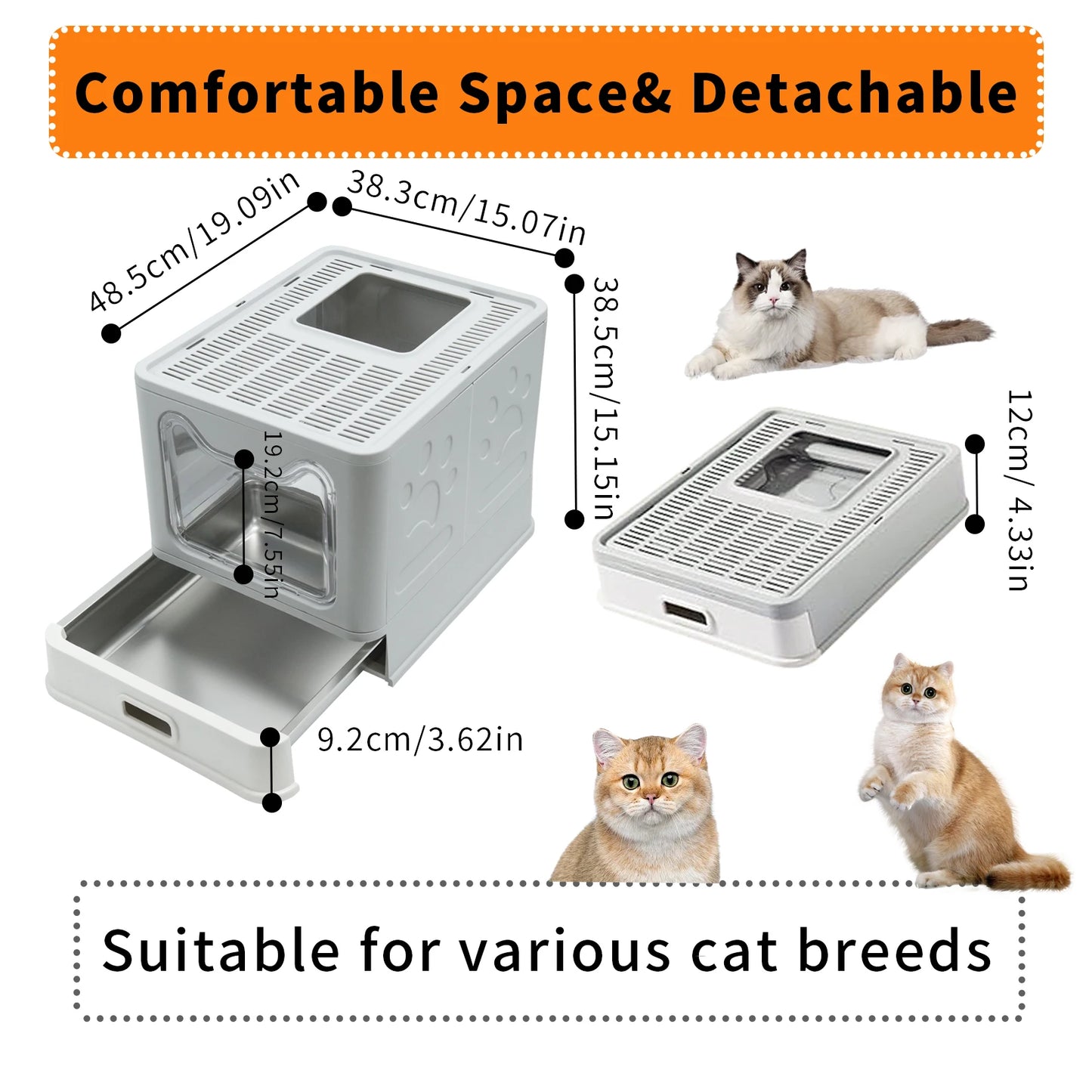 Bingopaw Stainless Steel Cat Litter Box With Lid And Scoop