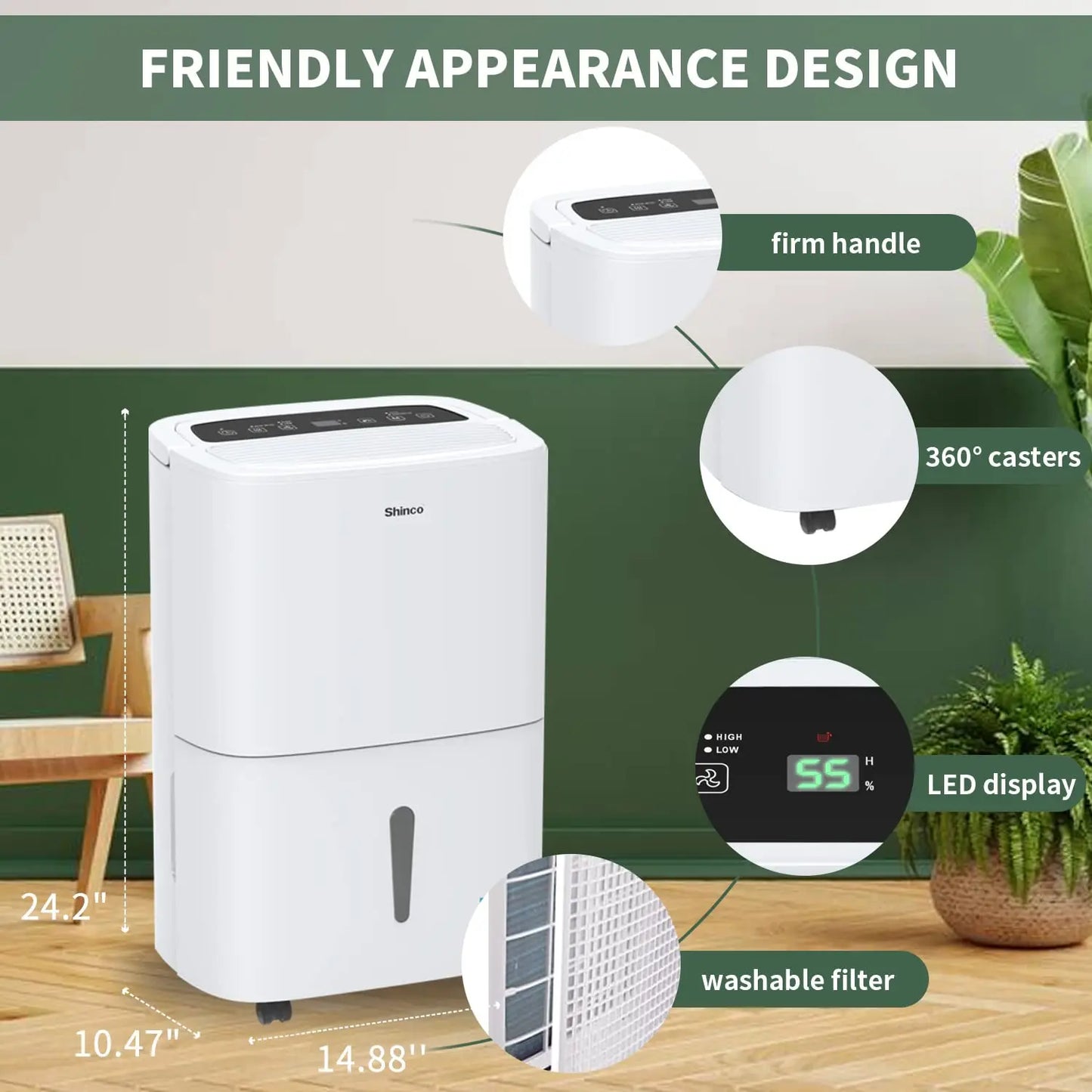 Shinco 70 Pints Energy Star Dehumidifier for Large Spaces up to 7,000 Sq.Ft Built-in Pump, 1.85 Gallon Water Tank