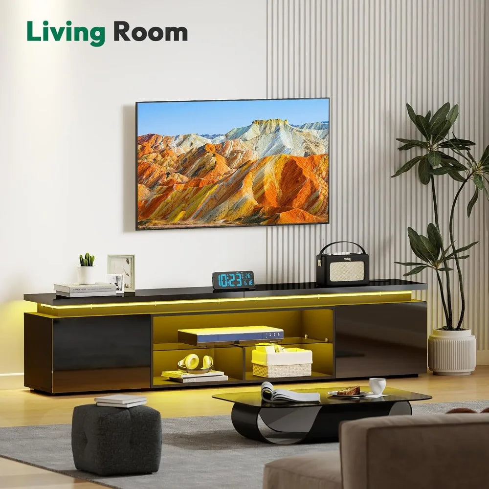 TV Stand Entertainment Center With LED Lighting And Storage