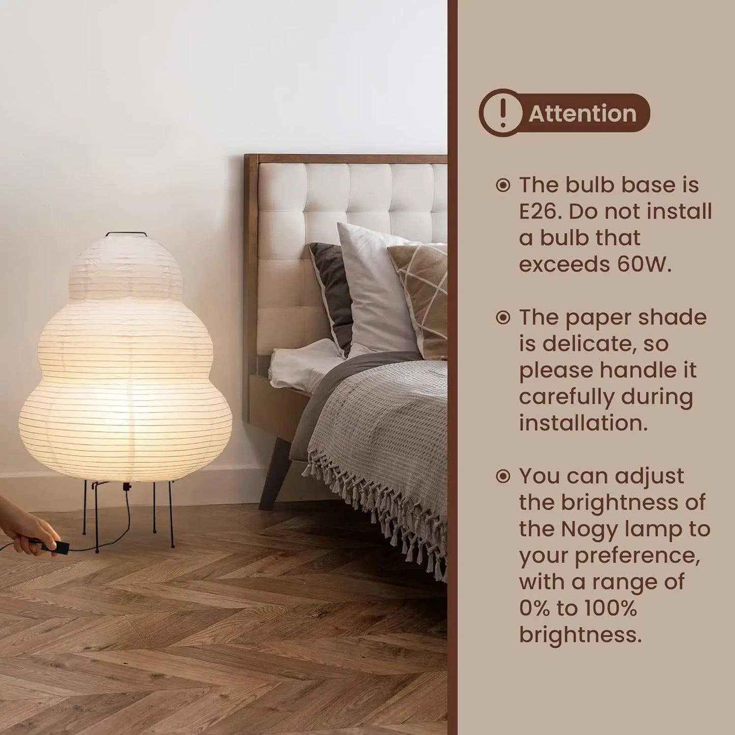 Japanese Rice Paper Floor Lamp With Dimmable Switch