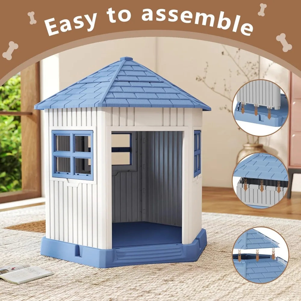 Dog House Indoor Outdoor Shelter With Window And Raised Floor