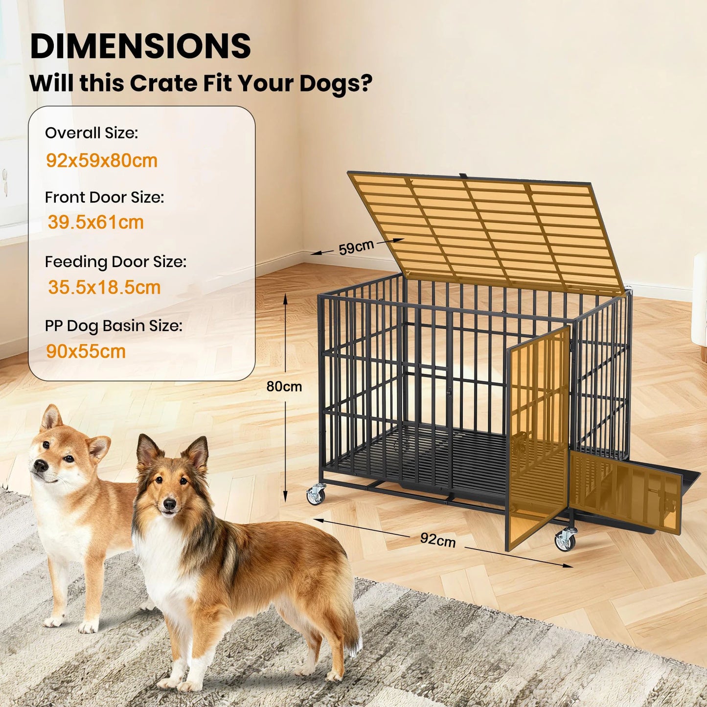 HiMISS Heavy Duty Escape-Proof Metal Dog Crate with Three Doors