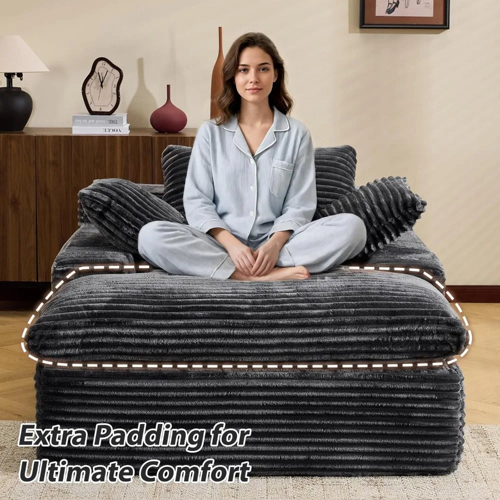 Oversized Corduroy Chaise Lounge Sofa Bed No Assembly Required