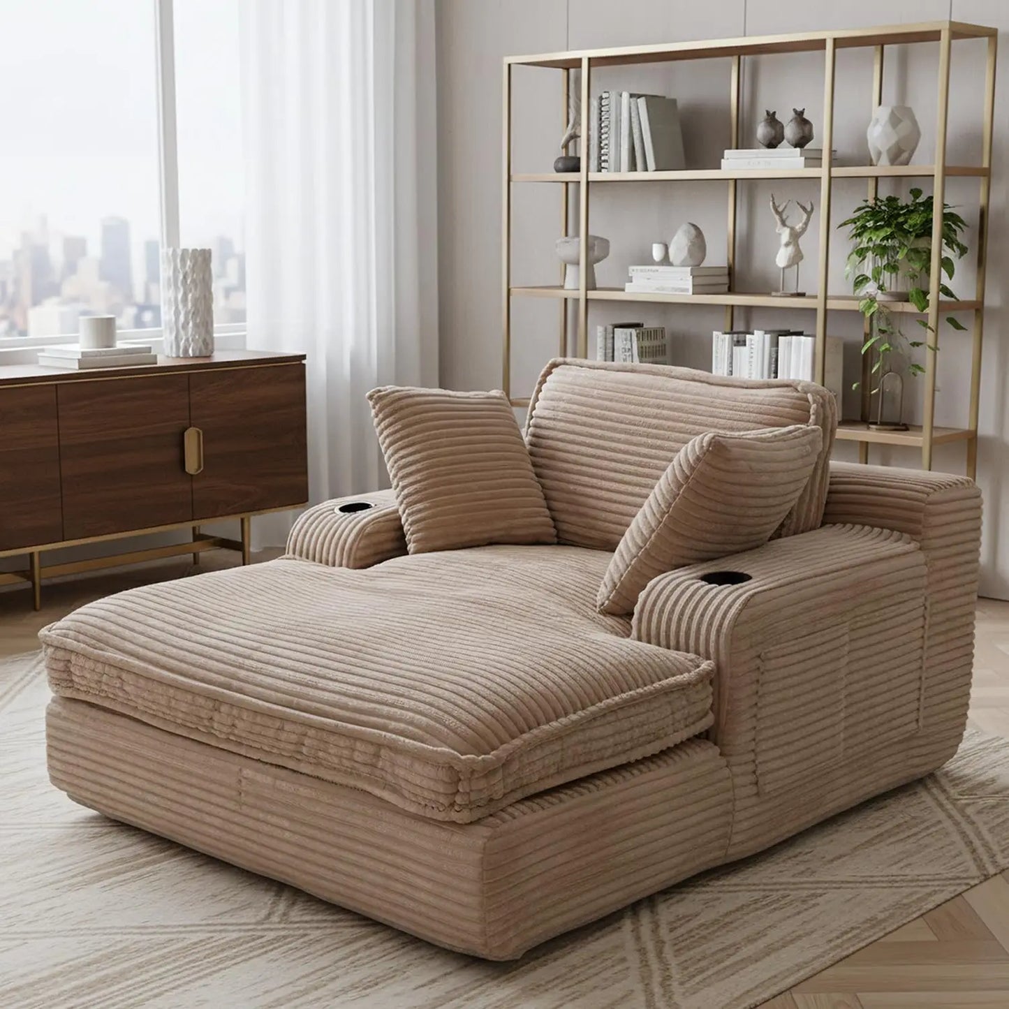 Indoor Oversized Chaise Lounge Chair With Pillows And Pockets