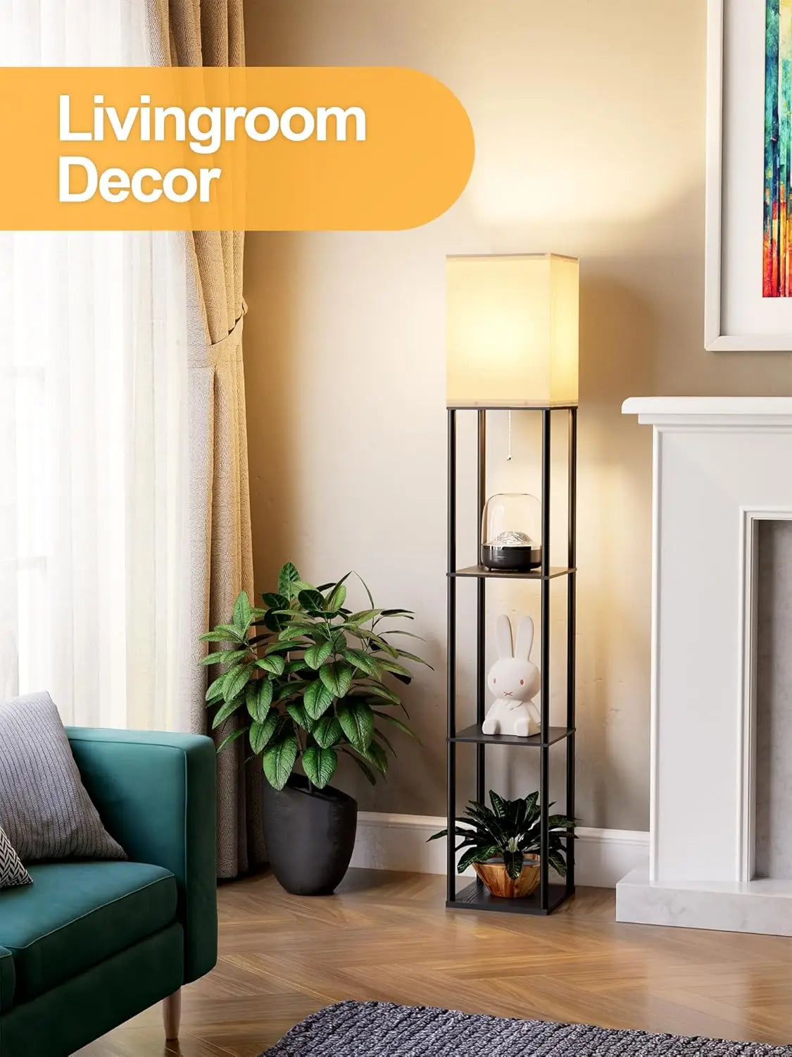Modern Corner Floor Lamp With 3 Shelves And LED Light