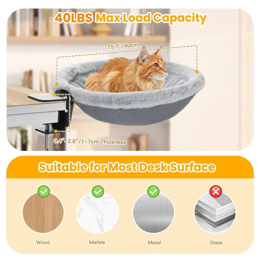 Cat Desk Bed With Premium Clamp On Desk Edge Hammock