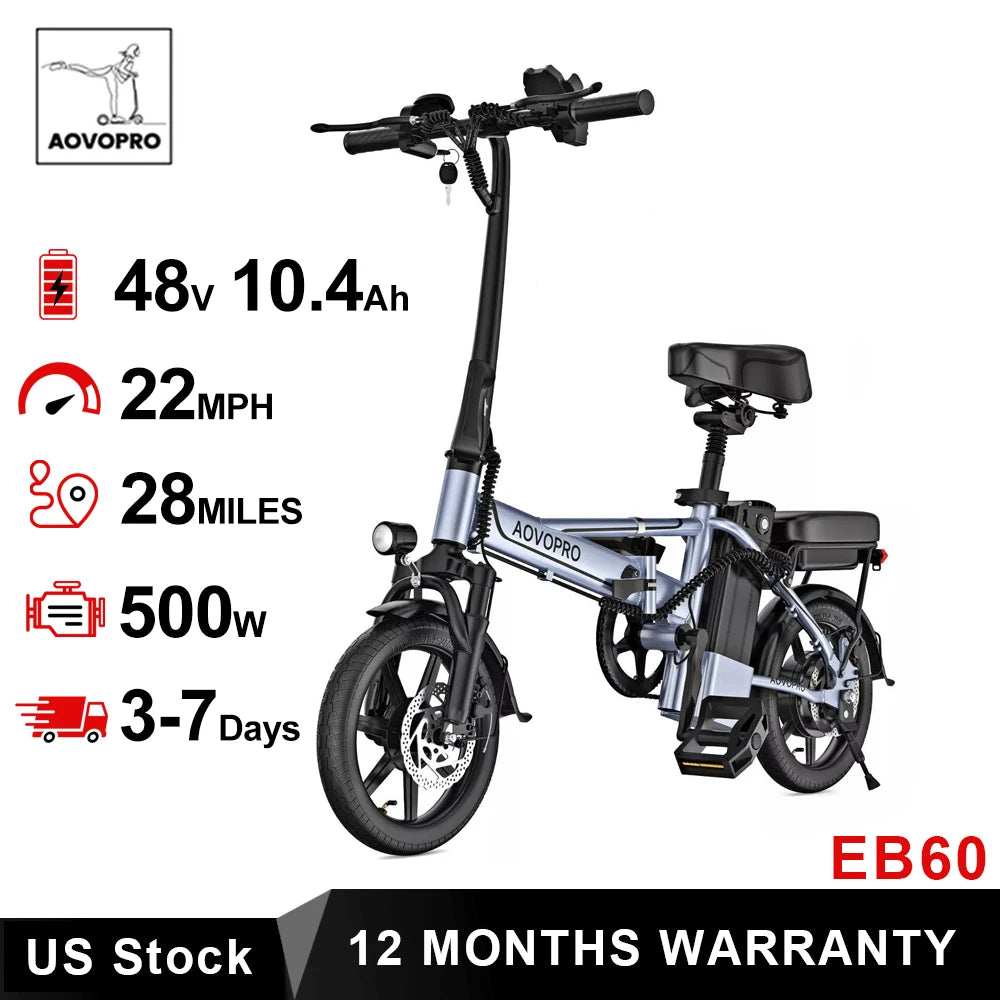 AOVOPRO EB60 Foldable Electric Bike Dual Seat 500W 48V