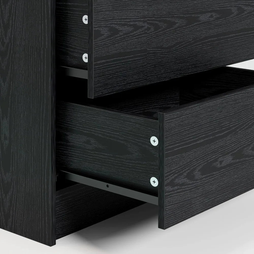 Modern Nightstand With Charging Station, LED Light, And Drawers