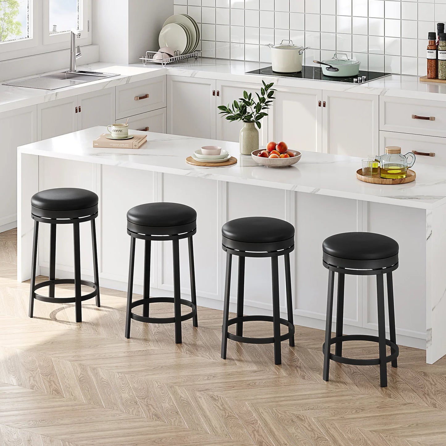 TWISTER.CK Backless Swivel Bar Stools, PU Leather, Metal Frame