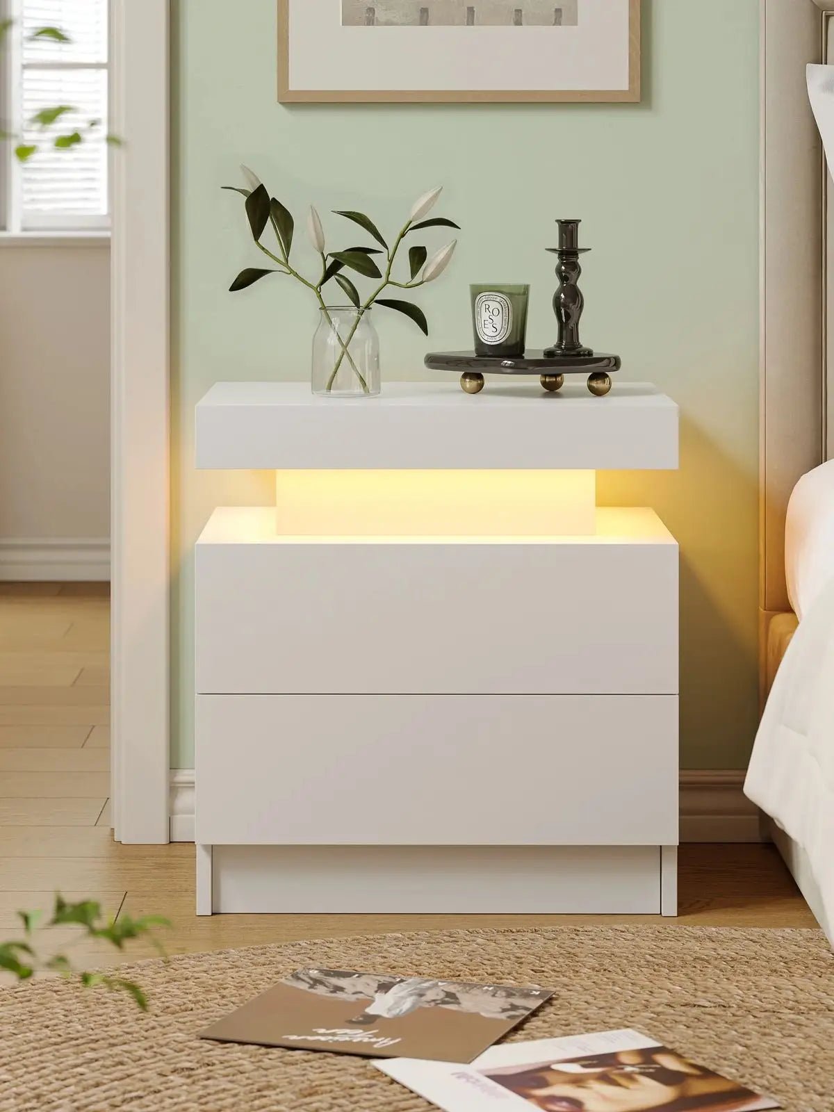 Cubehom LED Nightstands With RGB Lights And Two Drawers