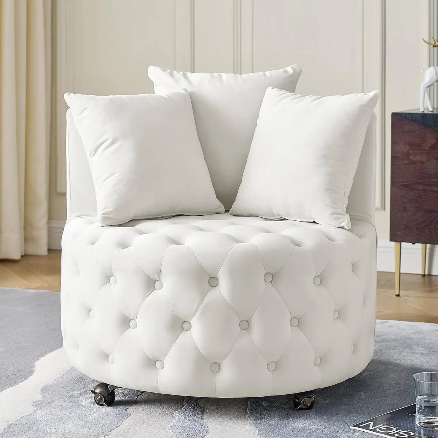 Velvet 360° Swivel Barrel Chair With Movable Wheels