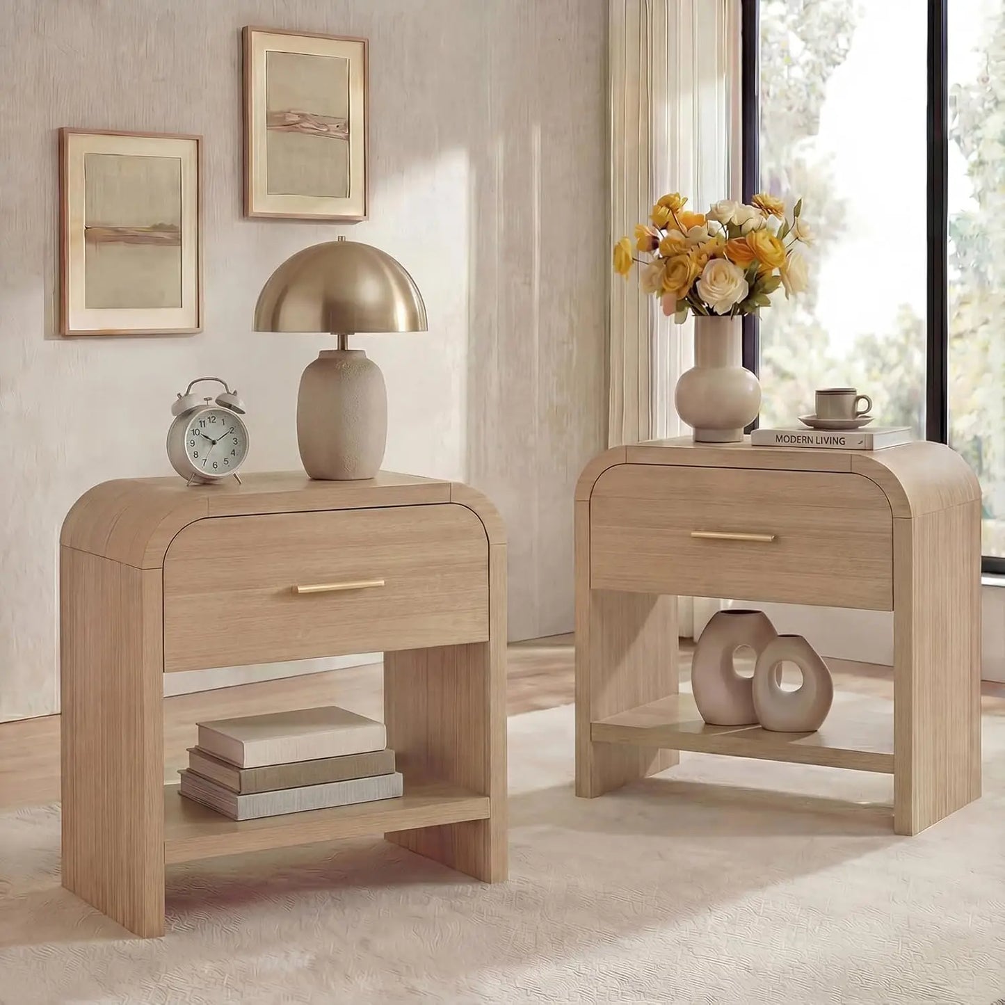 Two FSC Certified Nightstands With One Drawer And One Shelf