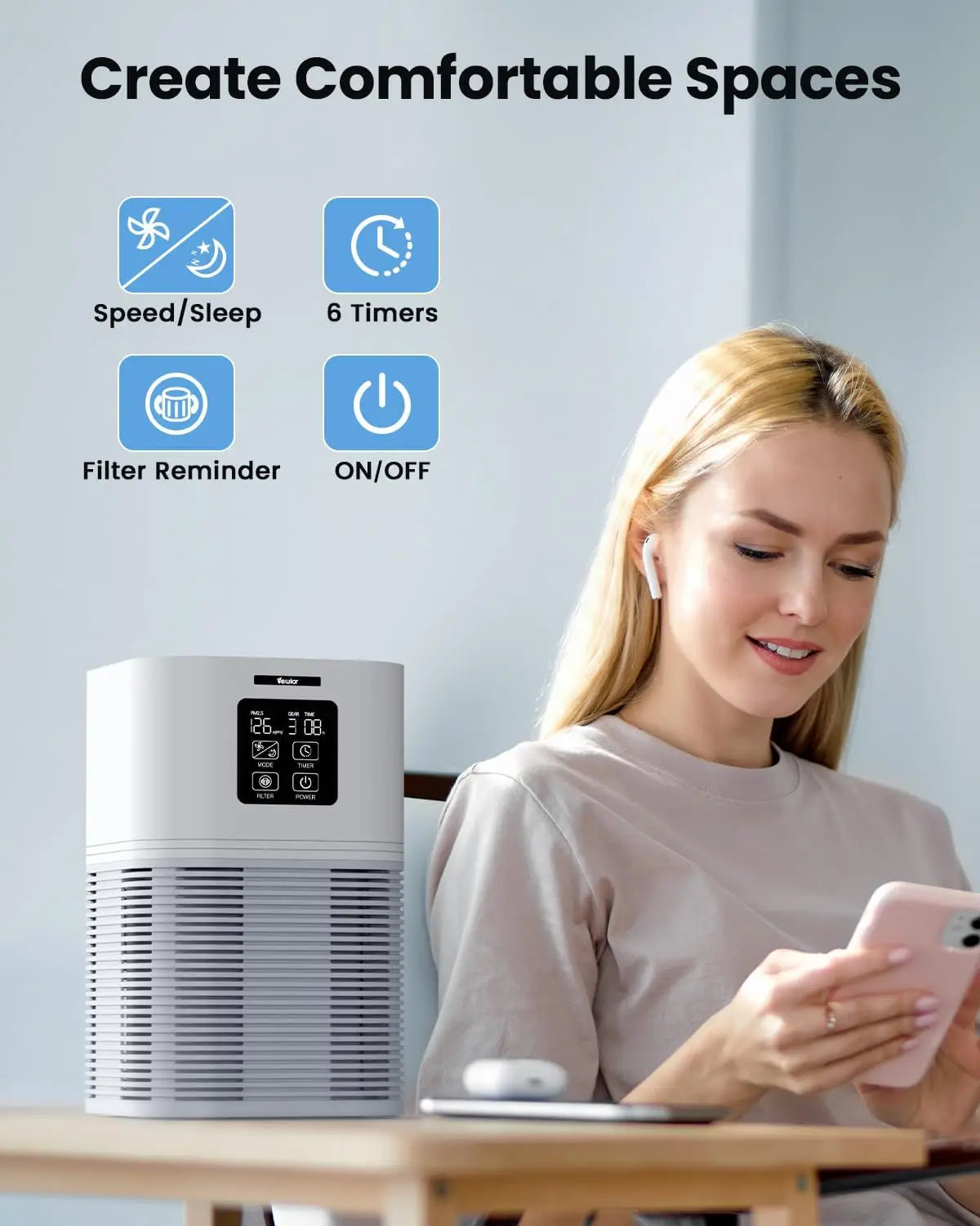 2 in 1 Air Purifier for Home Allergies Pets Hair Odor Eliminators, Aromatherapy diffuser and Auto Mode, Quiet Air Cleaner