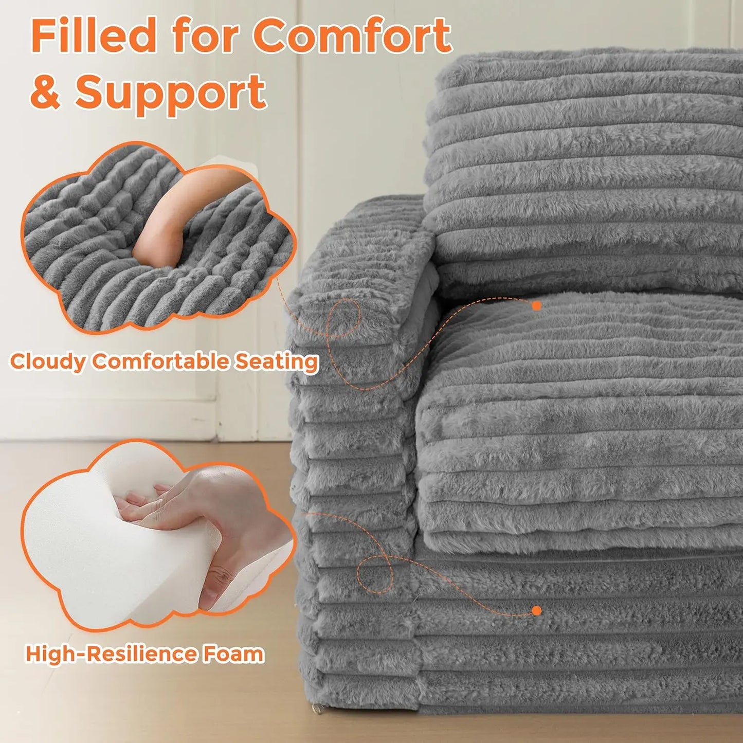 Comfy Faux Fur Bean Bag Sofa With Filler And Pillows Upholstered Floor Couch