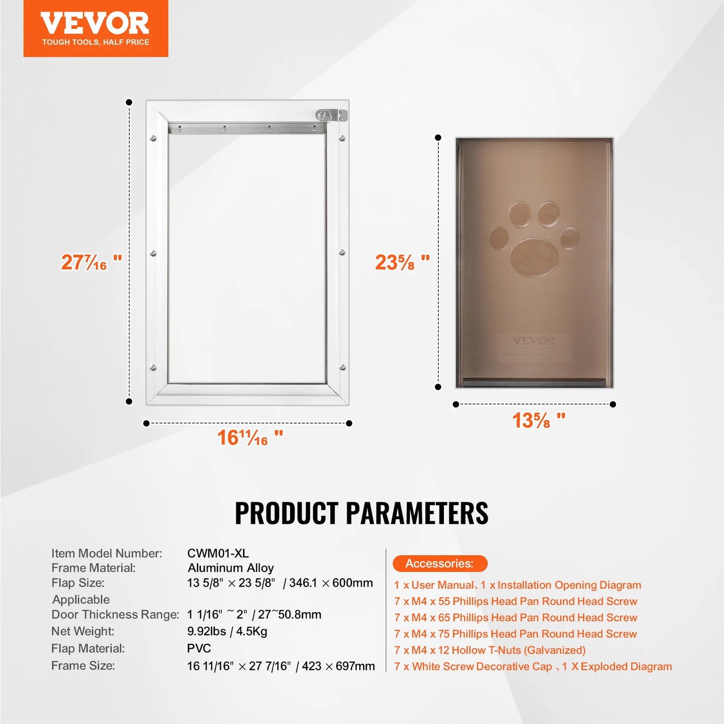 SucceBuy Pet Door With Aluminum Frame, Lock, And Flap System