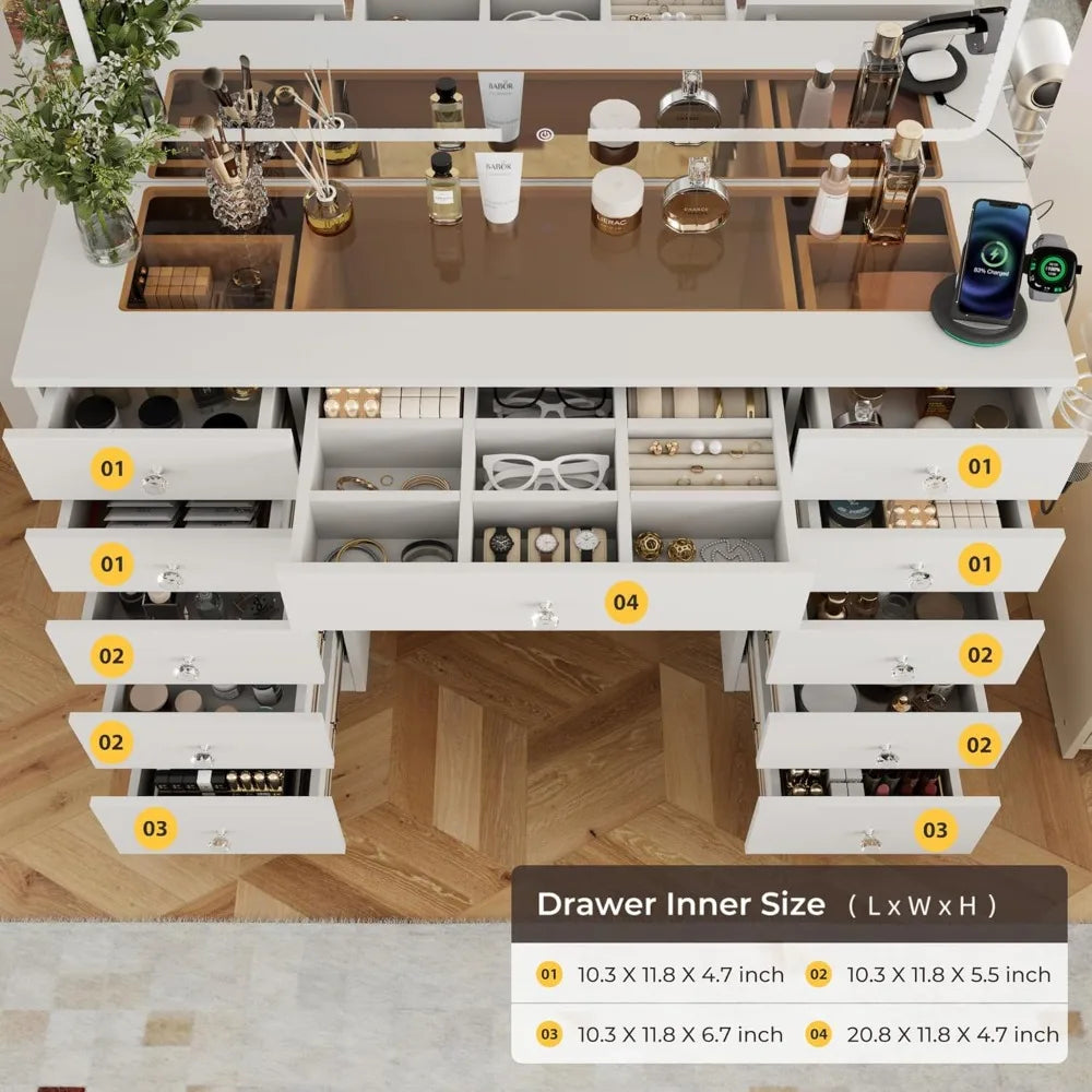 Makeup Vanity Desk With LED Mirror And Drawers