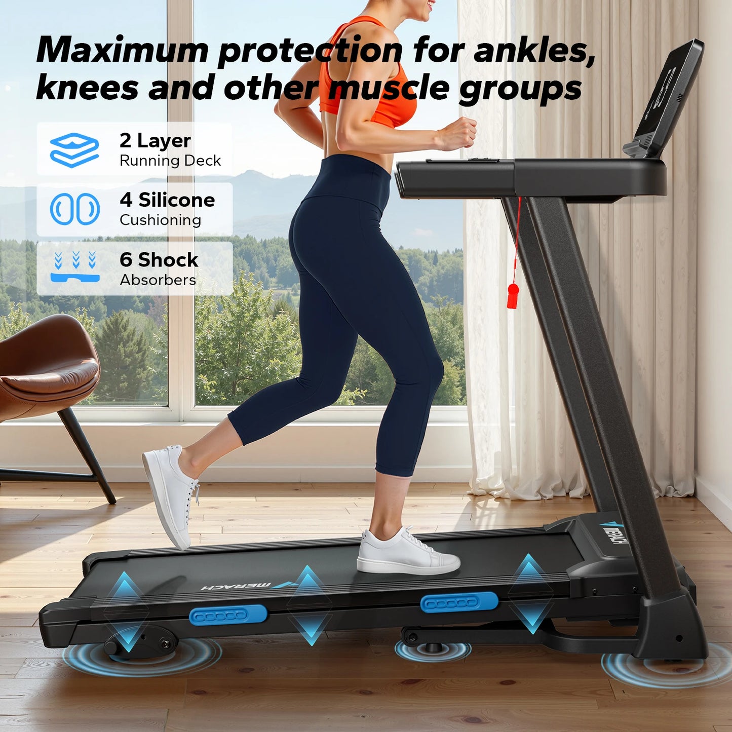 MERACH Foldable Treadmill T12 Incline Quiet Heart Rate Monitoring