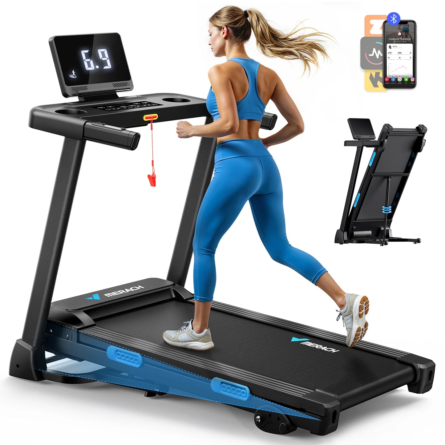 MERACH Foldable Treadmill T12 Incline Quiet Heart Rate Monitoring