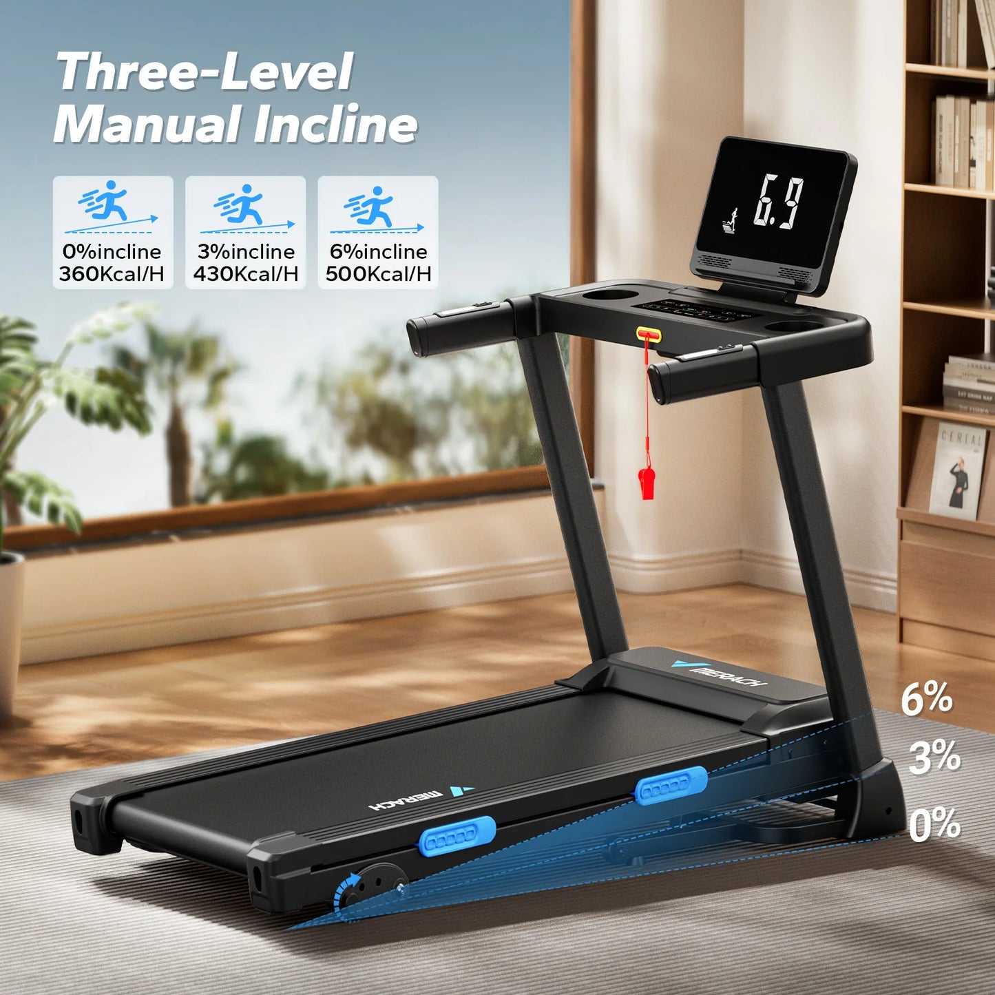 MERACH Foldable Treadmill T12 Incline Quiet Heart Rate Monitoring