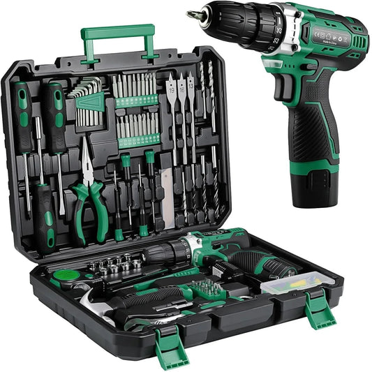 TLGREENDIY 138-Piece Power Tool Set With 12V Cordless Drill
