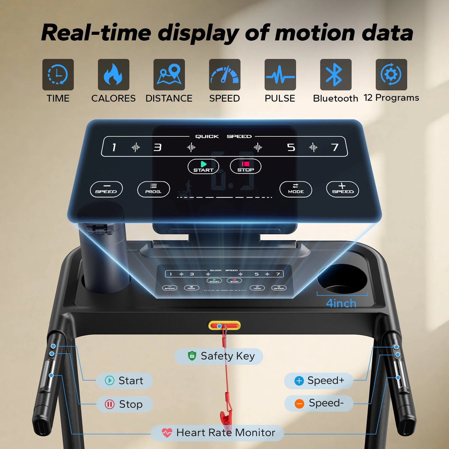 MERACH Foldable Treadmill T12 Incline Quiet Heart Rate Monitoring