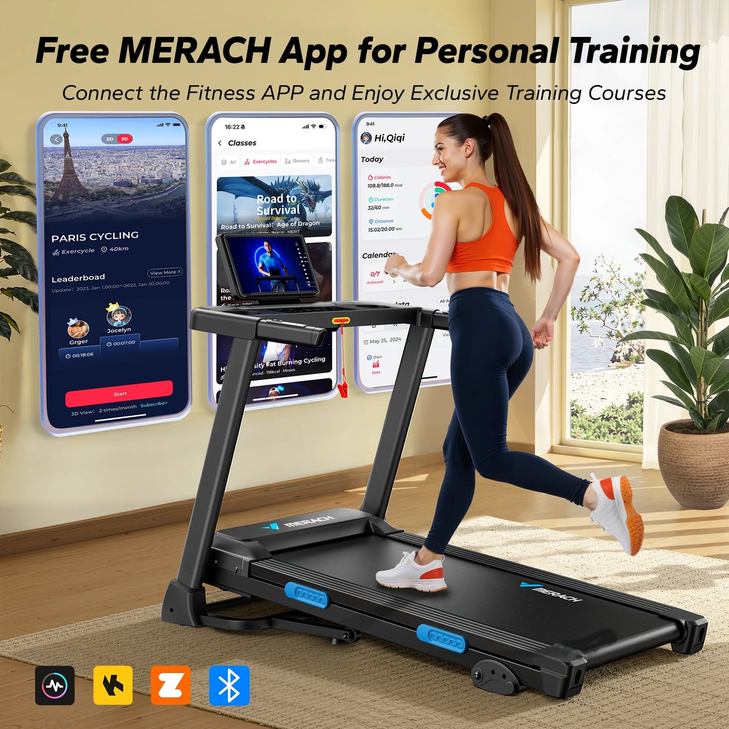 MERACH Foldable Treadmill T12 Incline Quiet Heart Rate Monitoring