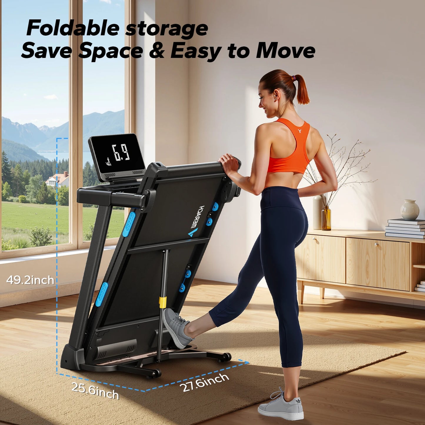 MERACH Foldable Treadmill T12 Incline Quiet Heart Rate Monitoring