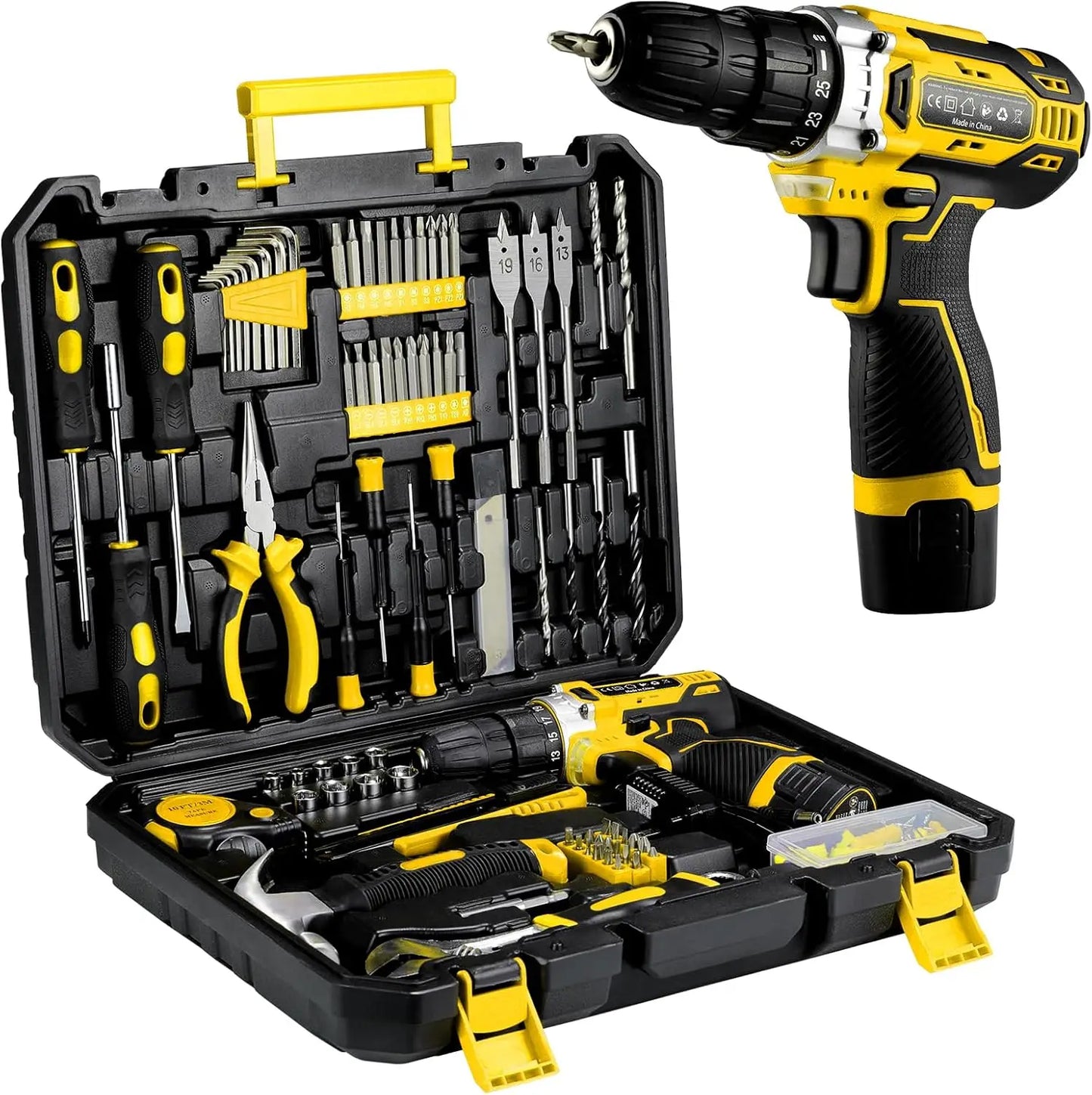 TLGREENDIY 138-Piece Power Tool Set With 12V Cordless Drill