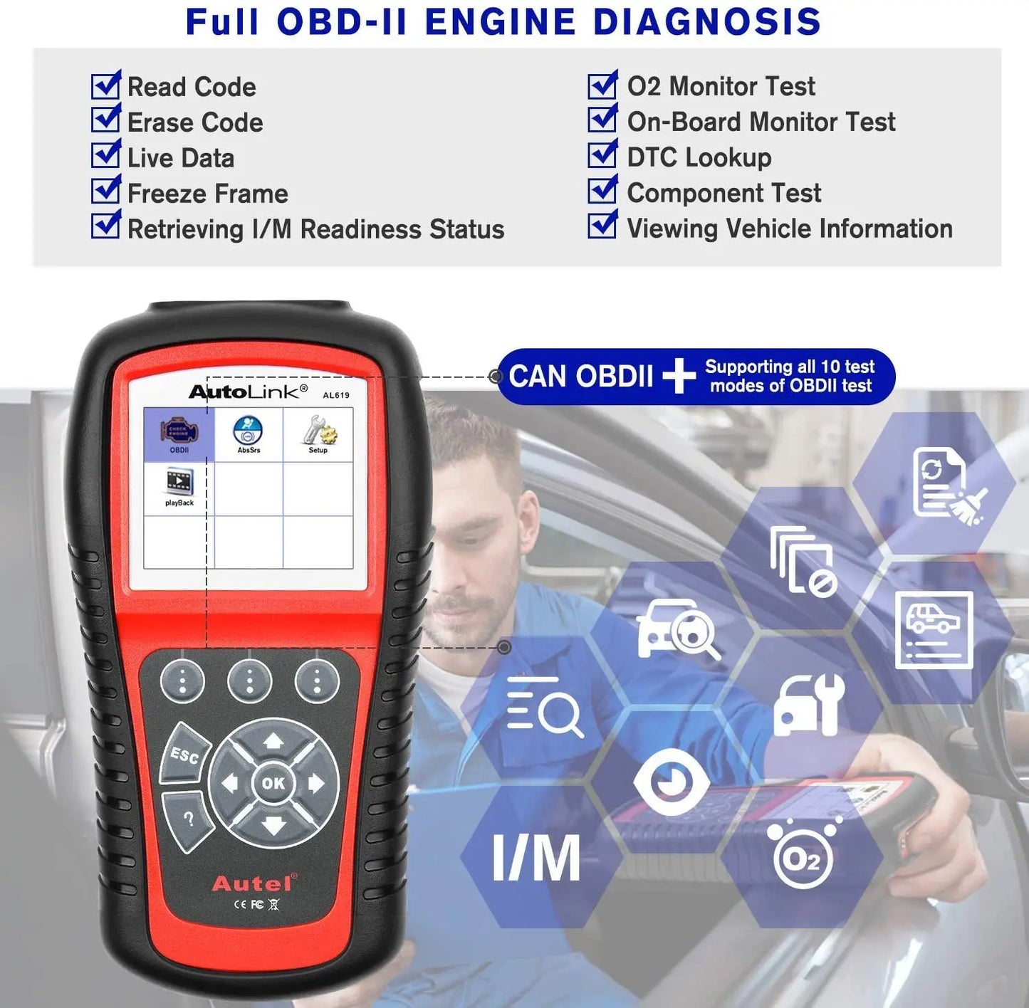 Autel AL619 AL519 OBD2 Scanner Car Diagnostic Tool ABS SRS