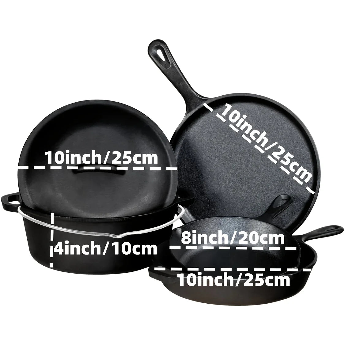 AEDG Cast Iron Skillet Set Three Piece Preseasoned Heavy Duty Pans Oven Grill