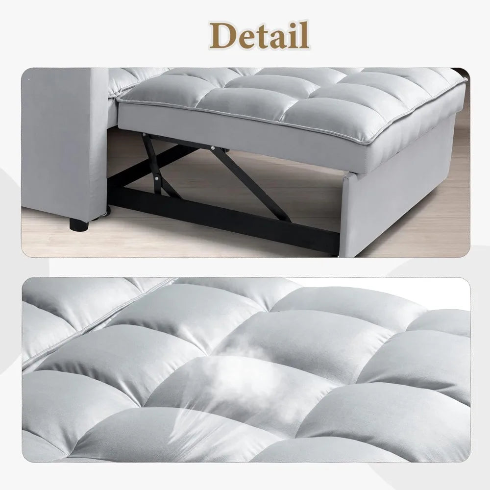 Convertible Velvet Sleeper Sofa Bed 3-In-1 Multi-Functional Couch