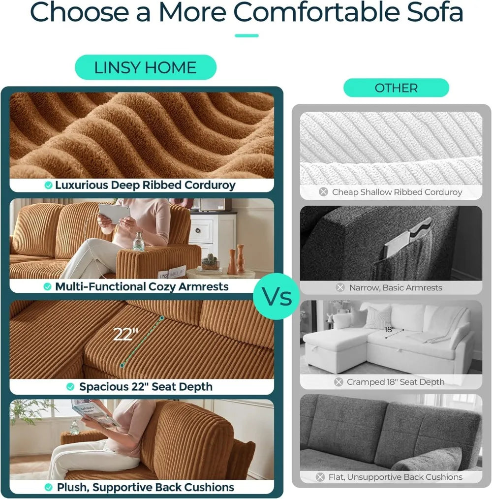 Convertible Sleeper Sofa With Storage And USB Charging Corduroy Couch
