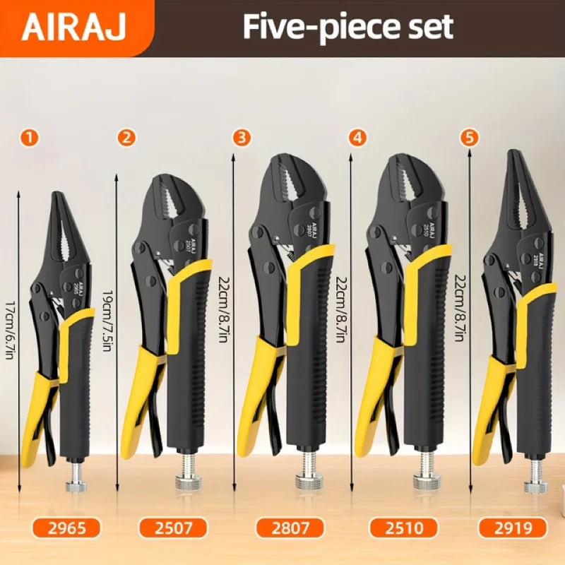 AIRAJ 5-Piece Locking Pliers Set Quick Release Curved Mouth