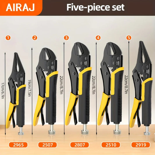 AIRAJ 5-Piece Locking Pliers Set Quick Release Curved Mouth