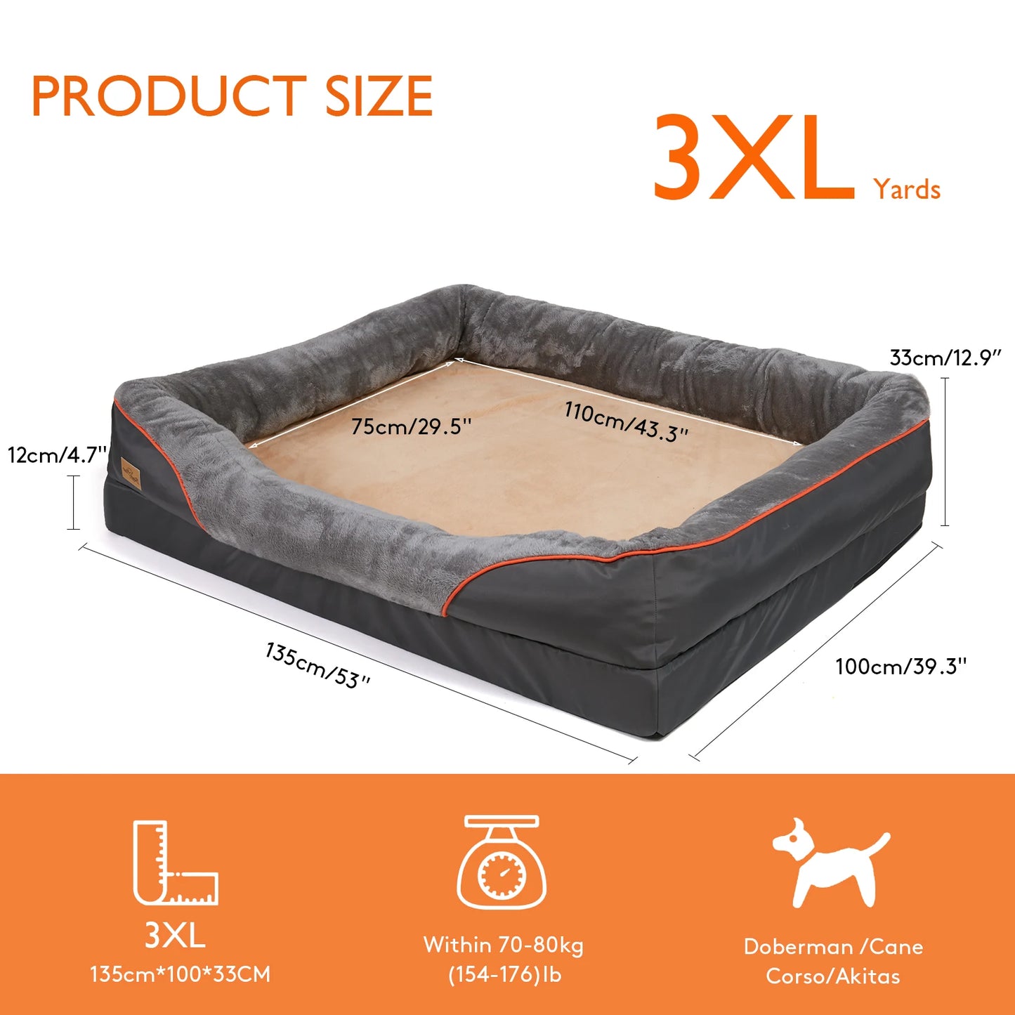 BINGOPAWCN Dog Bed With Removable Washable Cover Anti Allergy Waterproof