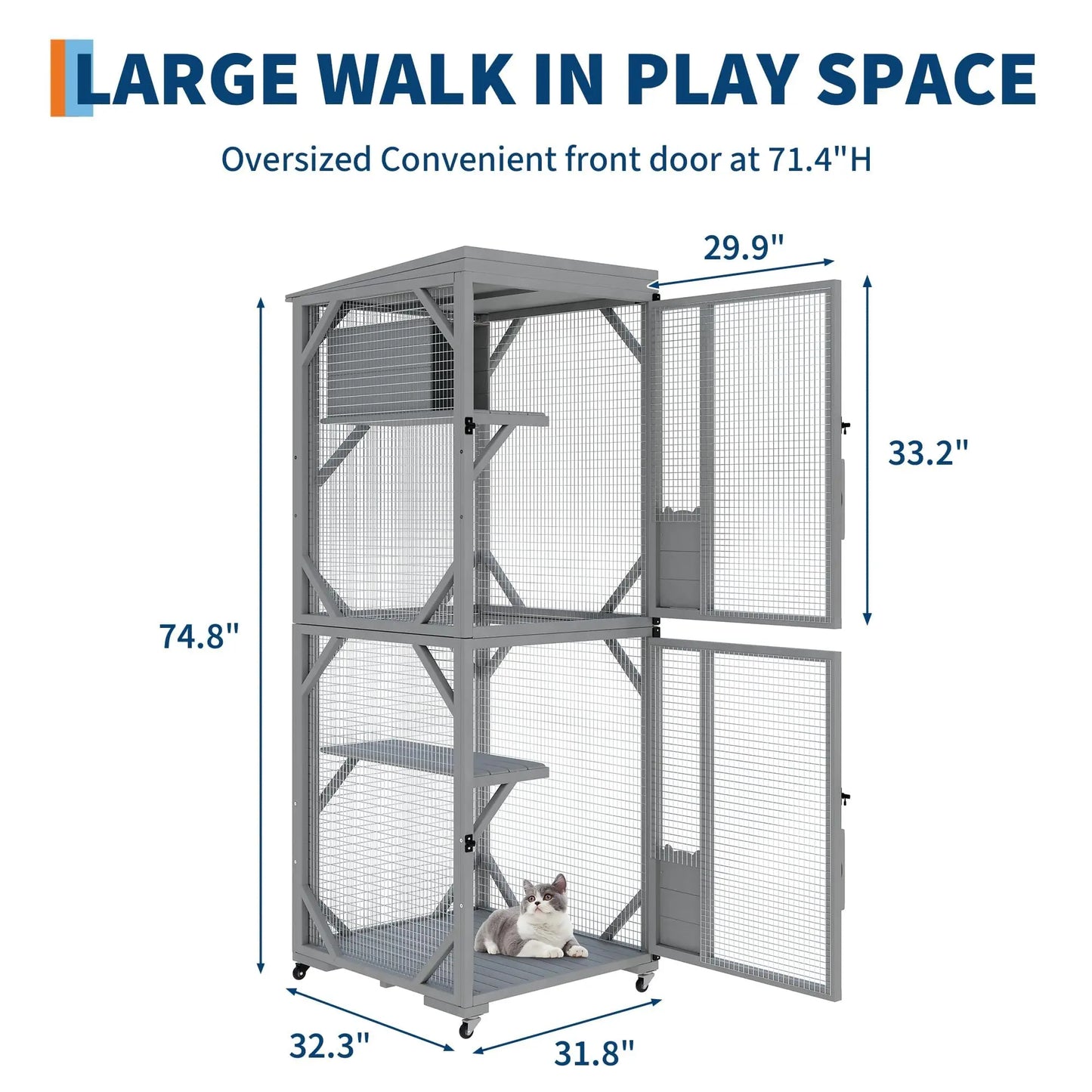 HiMISSCatio Outdoor Cat Enclosure With Lockable Wheels Weatherproof Multi Door