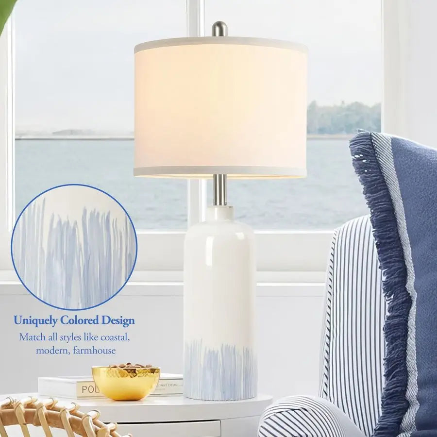Ceramic Coastal Table Lamps Set 2-Pack With Fabric Shades