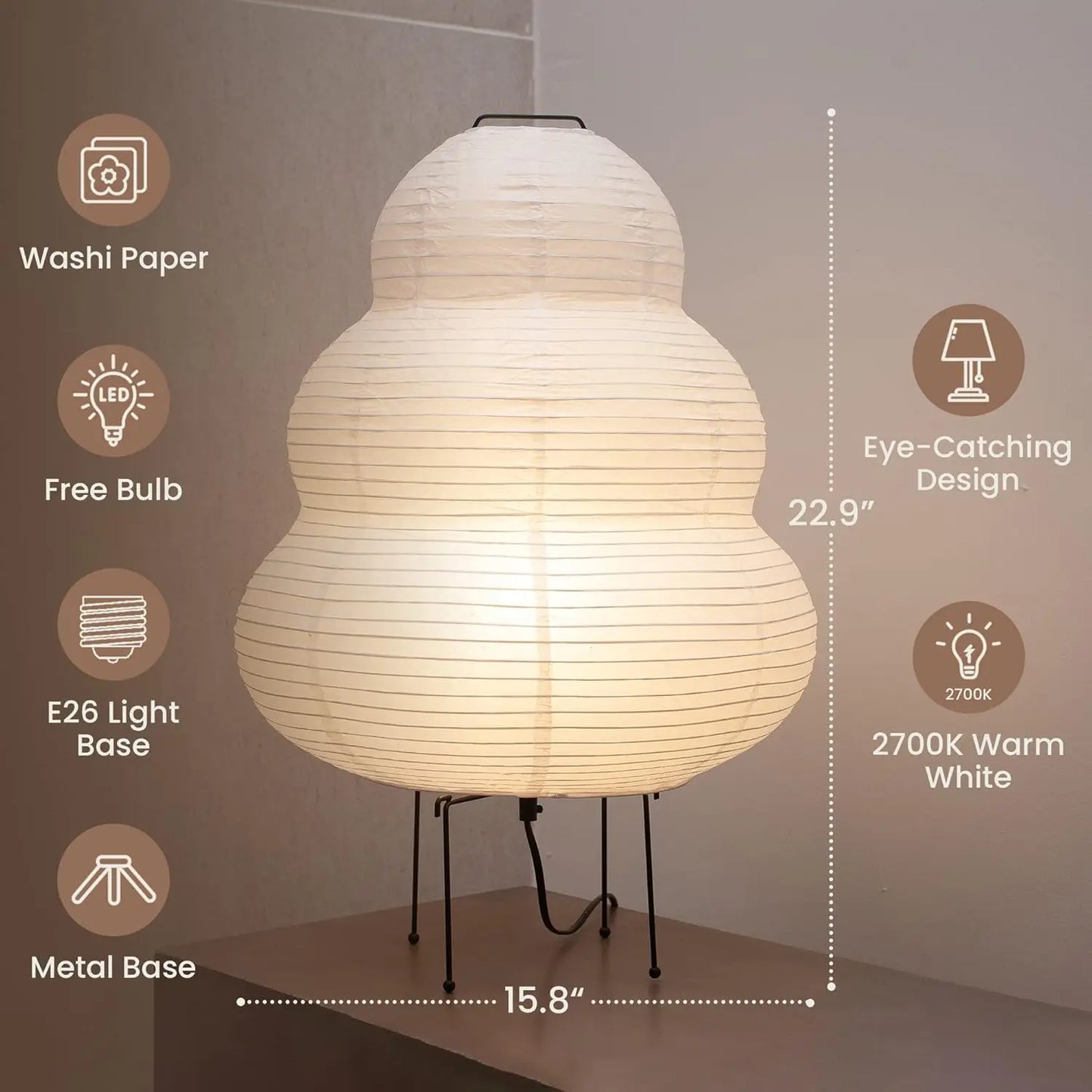 Japanese Rice Paper Floor Lamp With Dimmable Switch