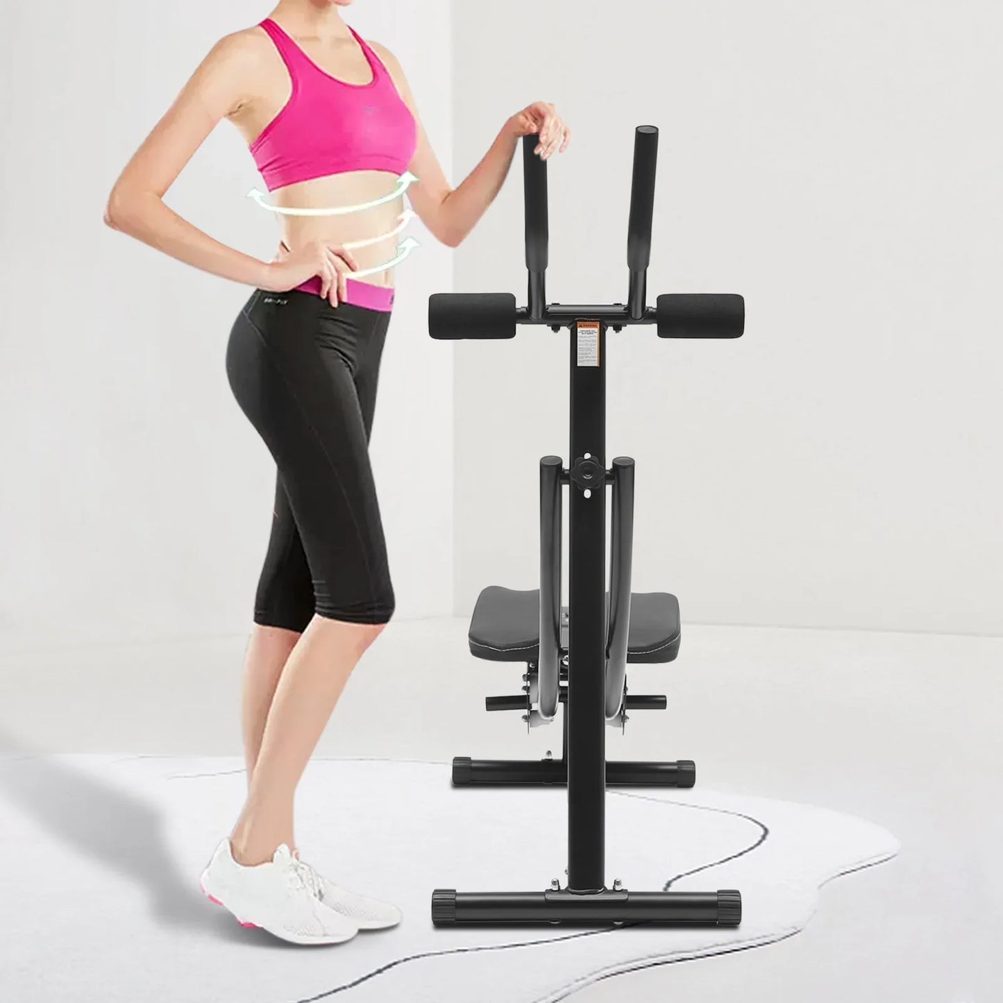 Abdominal Crunch Coaster, Height Adjustable Ab Trainer Abdominal Whole with LCD Monitor & Six Silent Rollers for Home,Gyms