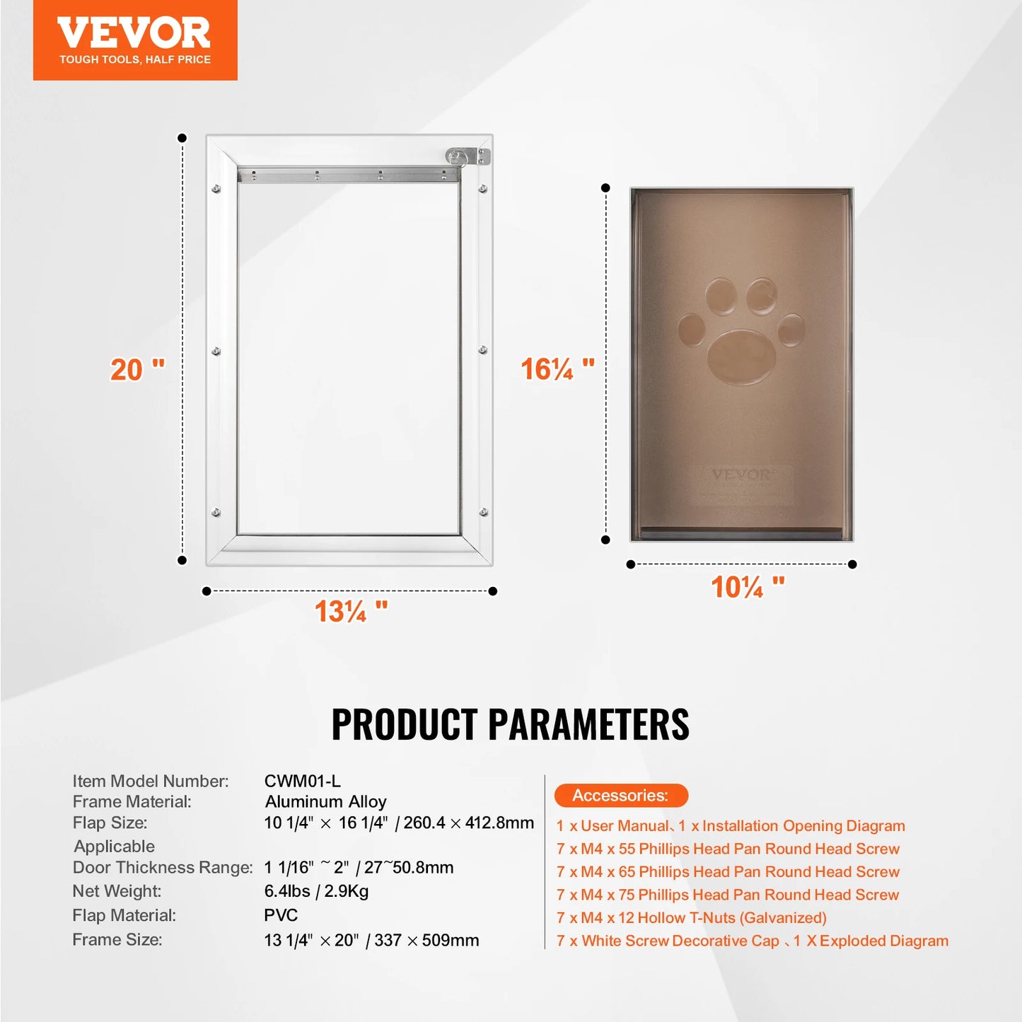 SucceBuy Pet Door With Aluminum Frame, Lock, And Flap System