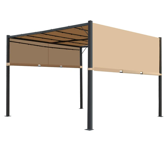 Outdoor Aluminum Pergola With Retractable Sun Shade And Solar LEDs