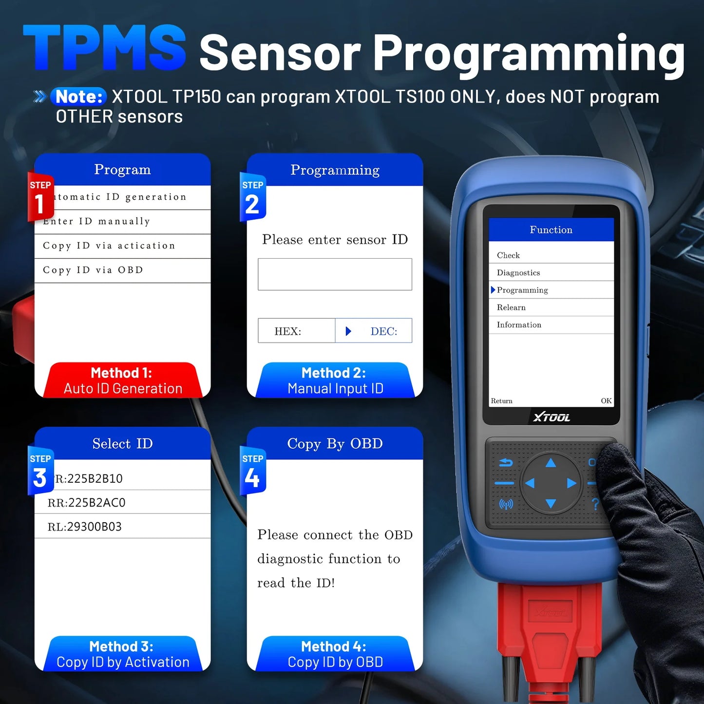 XTOOL TP150 TPMS Programming Tool 315MHz 433MHz Sensors