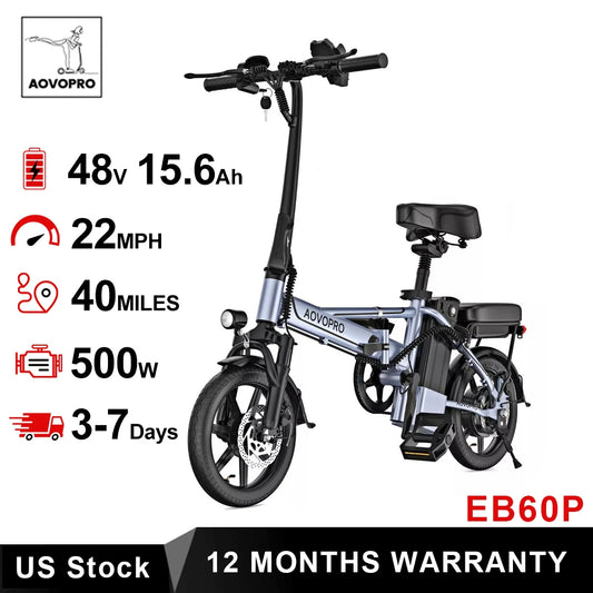AOVOPRO EB60 Foldable Electric Bike Dual Seat 500W 48V