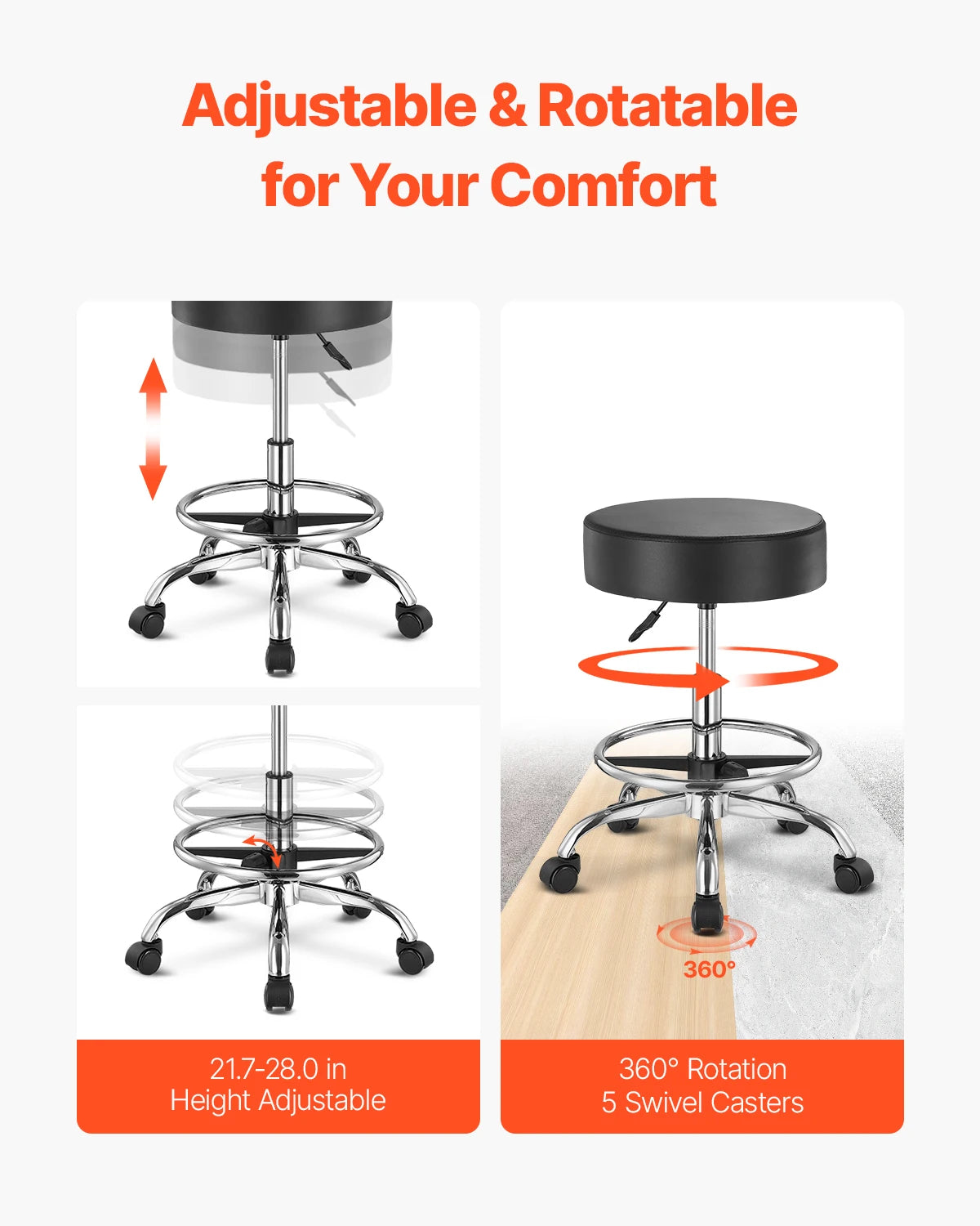 VEVOR Rolling Stool With Wheels Height Adjustable