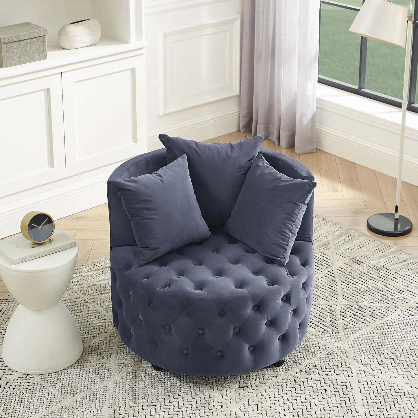Velvet 360° Swivel Barrel Chair With Movable Wheels
