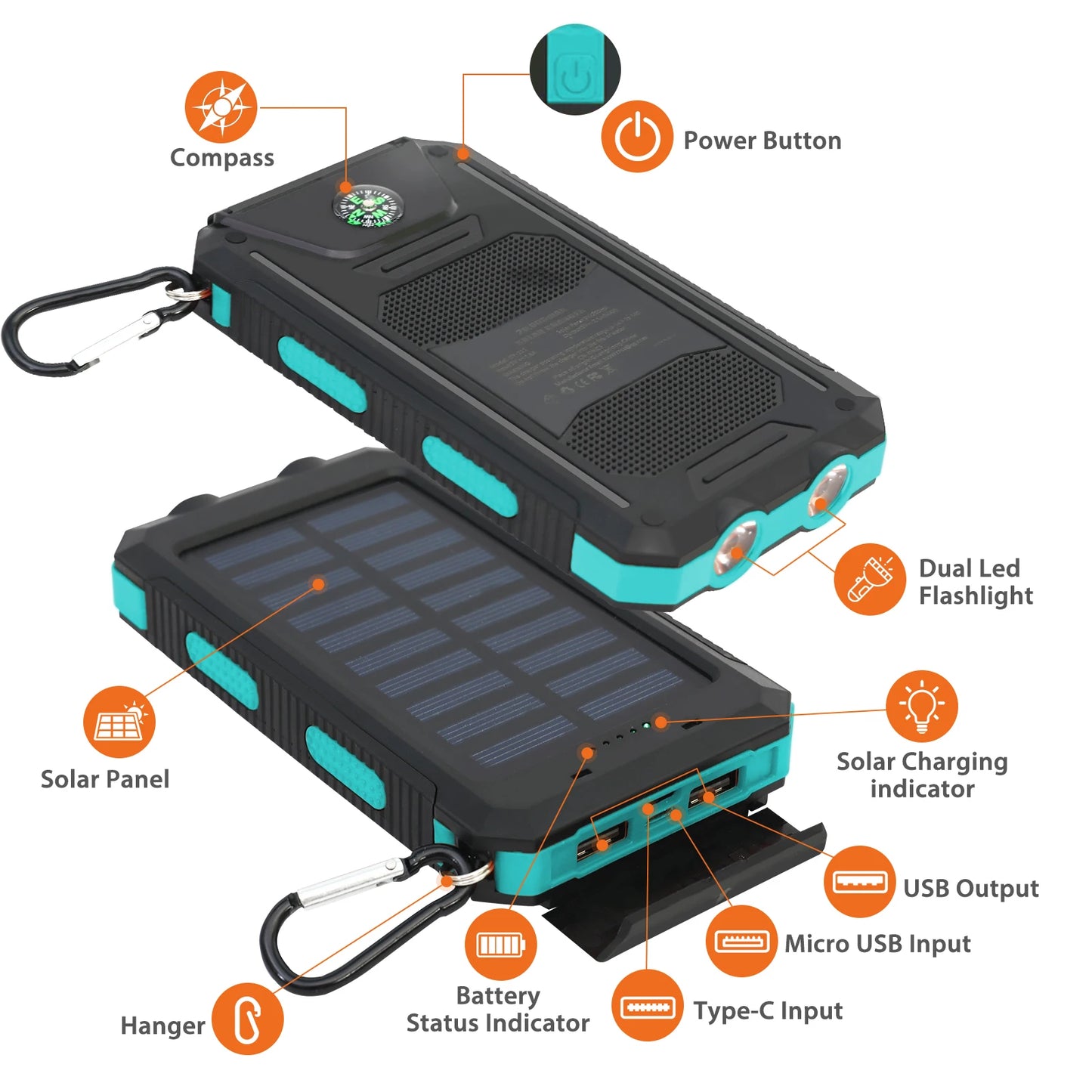 Solar Charger 20000mAh Waterproof Power Bank With LED Flashlight